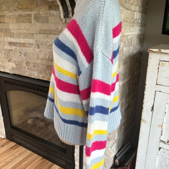 Rebecca Minkoff Brittany pale blue multi stripe mock neck wool blend sweater - Picture 11 of 16